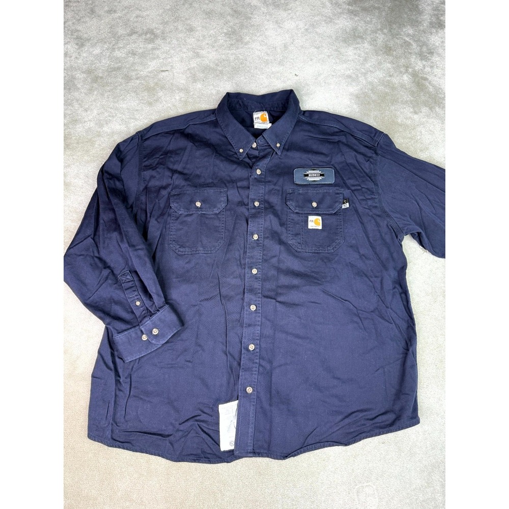 Carhartt FR Rumco Shirt Mens 4XL Navy Blue Cotton Cat 2 NFPA 2112 Button Down